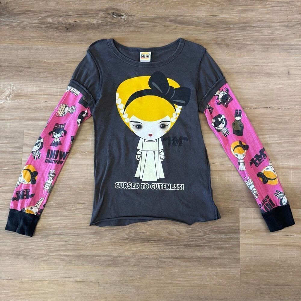 Harajuku Mini Girls Long Sleeve Cursed To Cuteness Halloween Gray Size 6/6X Y2K